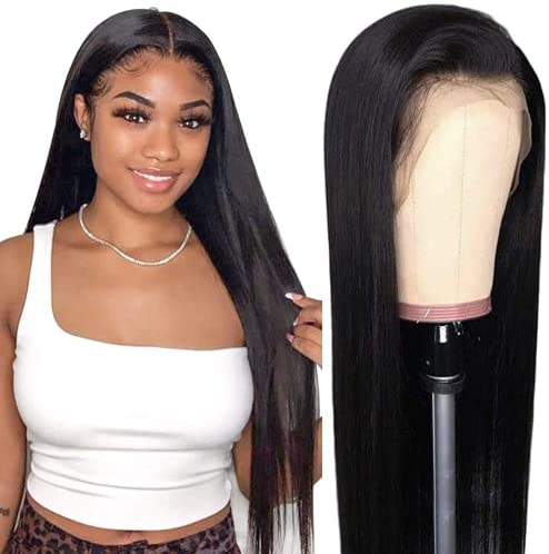 ITODAY 13×4 Lace Front Wigs Human Hair Brazilian Straight Human Hair Wigs for Black Women Pre Plucked Straight Hair Lace Frontal Wigs with Baby Hair Natural Color
