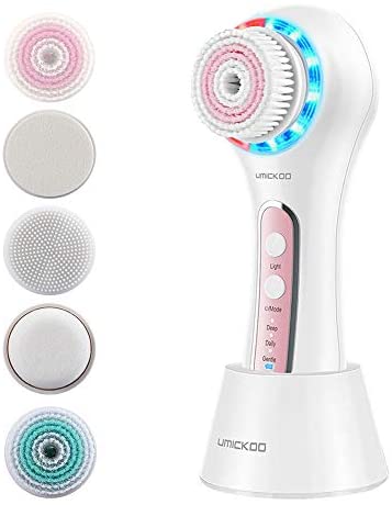 UMICKOO Facial Cleansing Brush, Rechargeable IPX7 Waterproof with 5 Brush Heads,Face Brush Use for Exfoliating, Massaging and Deep Cleansing