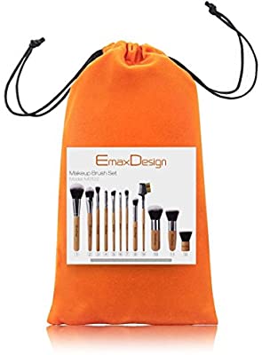 EmaxDesign 12 Pieces Makeup Brush Set Professional Bamboo Handle Premium Synthetic Kabuki Foundation Blending Blush Concealer Eye Face Liquid Powder Cream Cosmetics Brushes Kit With Bag