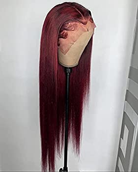 Colored Straight Transparent 4X4 Lace Closure Wig Brazilian Invisible Burgundy Lace Front Wigs Human Hair Pre Plucked With Baby Density 150