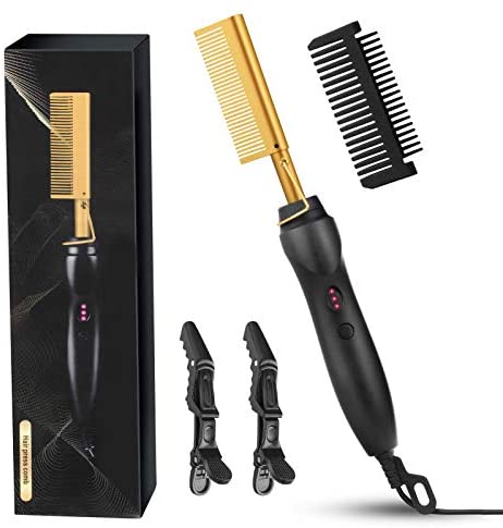 Hot Hair Straightener Brush, TONYKEY Multifunctional Copper Hair Straightener Brush for Men Woman Electric Heating Comb, Portable Travel Anti-Scald Beard Hair Straightener Comb