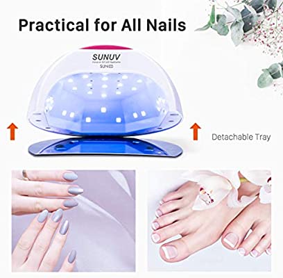 Gel UV Nail Lamp, SUNUV 48W UV LED Nail Dryer Light for Gel Nails Polish Manicure Professional Salon Curing Lamp with 4 Timer Setting Sensor SUN2C(one pink pad)