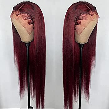 Colored Straight Transparent 4X4 Lace Closure Wig Brazilian Invisible Burgundy Lace Front Wigs Human Hair Pre Plucked With Baby Density 150