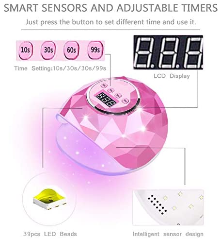 Nail Dryer Led Nail Lamp Nail Dryers for Gel and Regular Polish Professional Salon Curing Lamp Timer Setting Smart Sensor (Pink）