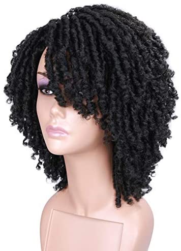 HANNE Dreadlock Wig Short Twist Wigs for Black Women and Men Afro Curly Synthetic Wig