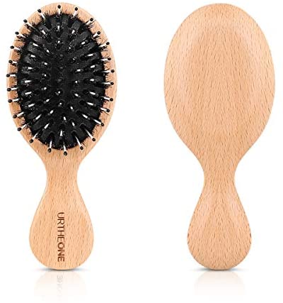 Hair Brush Mini Boar Bristle Hairbrush for Thick Curly Thin Long Short Wet or Dry Hair Detangle Massage Add Shine, Pocket Travel Small Paddle Hair Brush for Men Women Kids