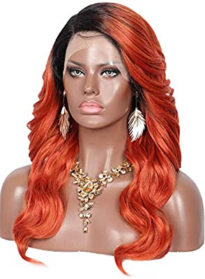 Kalyss 21" Swiss Lace Front Wigs with Baby Hair for Women Side Parted Long Curly Wavy Heat Resistant Japan-made Synthetic 5” Deep Lace Part Ombre Burgundy Red Wigs