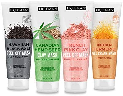 Freeman Beauty Exotic Blends Face Mask Variety Set with Clay, Peel-Off, Gel + Cream Facial Masks, Skin Care for Women, 4pk Tubes