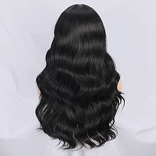 ORSUNCER Long Black Body Wave Wig for Women Middle Part Wig Natural Black Long Wavy Curly Synthetic Heat Resistant Hair Wigs