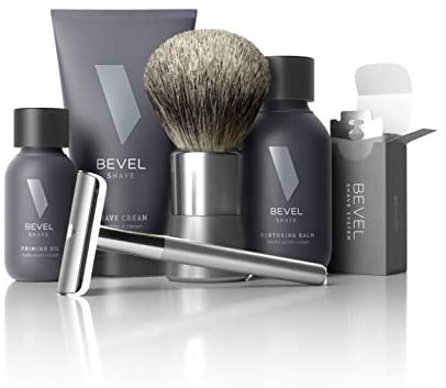Shaving Kit for Men by Bevel - Starter Shave Kit, Includes Safety Razor, Shaving Brush, Shave Creams, Oil, Balm and 20 Blades.