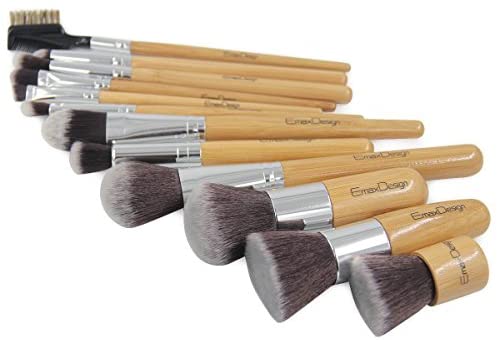 EmaxDesign 12 Pieces Makeup Brush Set Professional Bamboo Handle Premium Synthetic Kabuki Foundation Blending Blush Concealer Eye Face Liquid Powder Cream Cosmetics Brushes Kit With Bag