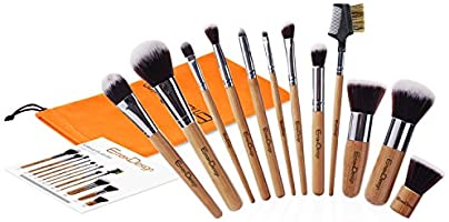 EmaxDesign 12 Pieces Makeup Brush Set Professional Bamboo Handle Premium Synthetic Kabuki Foundation Blending Blush Concealer Eye Face Liquid Powder Cream Cosmetics Brushes Kit With Bag
