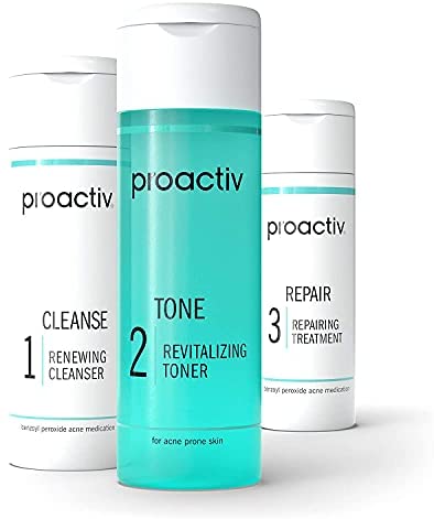 Proactiv 3 Step Acne Treatment - Benzoyl Peroxide Face Wash, Repairing Acne Spot Treatment for Face And Body, Exfoliating Toner - 30-90 Day Complete Acne Skin Care Kit
