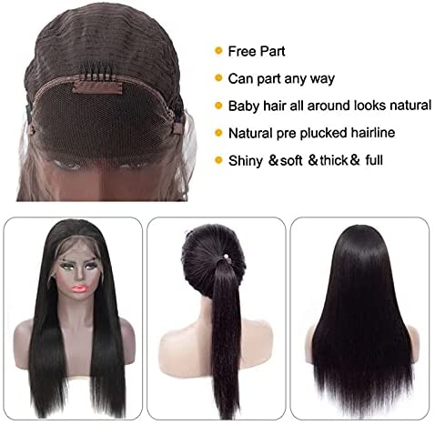 ISEE Hair Brazilian Virgin Lace Front Wigs Human Hair Straight Glueless Wig with Natural Hairline for Black Women (20 Inches, Lace Front Wig)