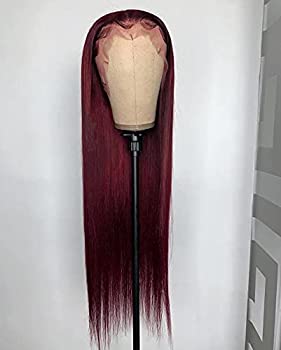 Colored Straight Transparent 4X4 Lace Closure Wig Brazilian Invisible Burgundy Lace Front Wigs Human Hair Pre Plucked With Baby Density 150