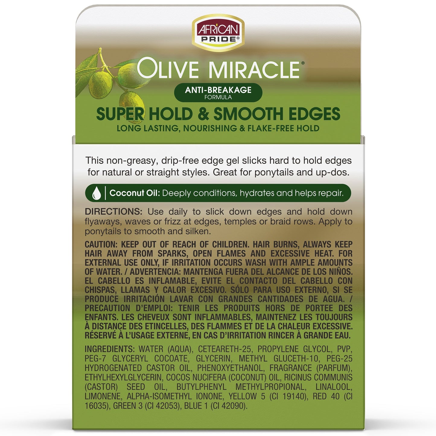 African Pride Olive Miracle Super Hold and Smooth Edges - For Wavy, Curly, Coily, Relaxed, Locs & Protective Styles. Contains Olive & Coconut Oil, 2.25 Oz.