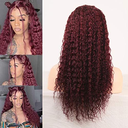 Imeya 16-24 Inch Burgundy Lace Front Wigs Human Hair Pre Plucked Natural Hairline with Baby Hair Wet and Wavy Curly Burgundy Deep Wave Wig 13x6 HD Transparent Lace Human Hair Wigs 150% Density