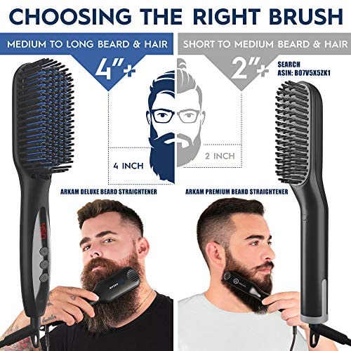 Arkam Deluxe Beard Straightener for Men - Ionic Beard Straightening Comb, Anti-Scald Feature, Hair Straightener for Men, Portable Beard Brush Straightener, Premium Travel Case & Beard Comb Included