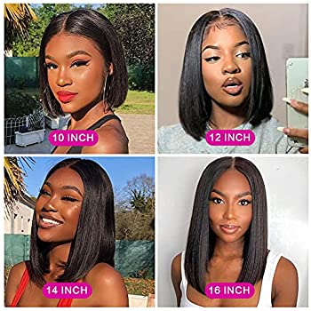 Short Bob Wigs Human Hair for Black Women 4x4 Glueless Straight Lace Front Closure Wig Human Hair Pre plucked with Baby Hair 12 Inches Brazilian Remy Hair Natural Color Larima Hair