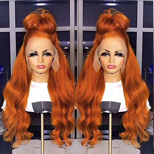 Glueless Orange Colored Human Hair Lace Front Wigs Body Wave Pre Plucked Brazilian Remy Hair Lace Frontal Ginger Wig for Black Women (Lace Front Wig, 16-24 Inch)
