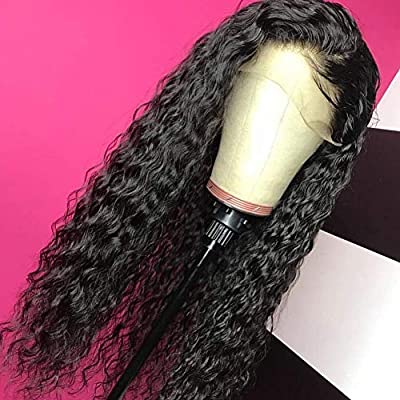 Giannay Glueless Lace Front Wigs for Black Women Long Curly Wigs with Baby Hair Natural Wave Synthetic Wig Heat Resistant Fiber Hair 180% Density Lace Wigs Black Color