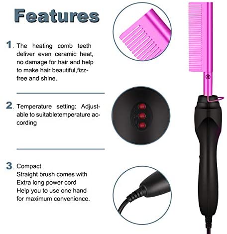 Hot Comb Hair Straightener - Electric Straightening Comb for African American Hair and Wigs - Technology Hair Straightener for Wet and Dry Hair -Multifunctional Straight Hair and Curly Hair