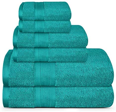 TRIDENT Soft and Plush, 100% Cotton, Highly Absorbent, Bathroom Towels, Super Soft, 6 Piece Towel Set (2 Bath Towels, 2 Hand Towels, 2 Washcloths), 500 GSM