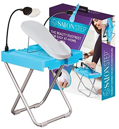 Salon Step The Beauty Footrest for Easy At-Home Pedicures, Treat Your Feet, No More Bending or Stretching with LED Magnifier, Drying Fan, Adjustable Foot Rest, Non-Slip Sturdy Legs & Built-In Storage