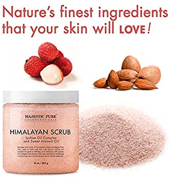 Majestic Pure Himalayan Salt Body Scrub with Lychee Oil, Exfoliating Salt Scrub to Exfoliate & Moisturize Skin, Deep Cleansing - 10 oz