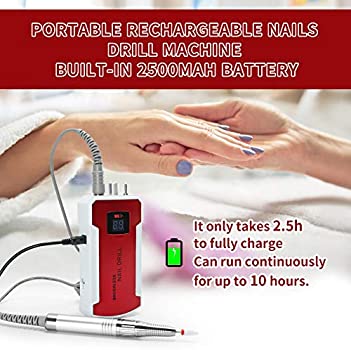 Nails Drill Machine Professional, Rechargeable Efile Nail Drill Electric Nail Drill Cordless, Portable Nail Drills for Acrylic Nails Quiet and Low Vibration Electric Nail File