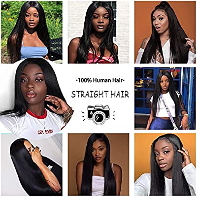 Muokass 4x4 Lace Front Wigs Straight Hair Brazilian Virgin Human Hair Lace Closure Wigs For Black Women 150% Density Pre Plucked With Elastic Bands Natural Color (18-28 inch, straight wig)