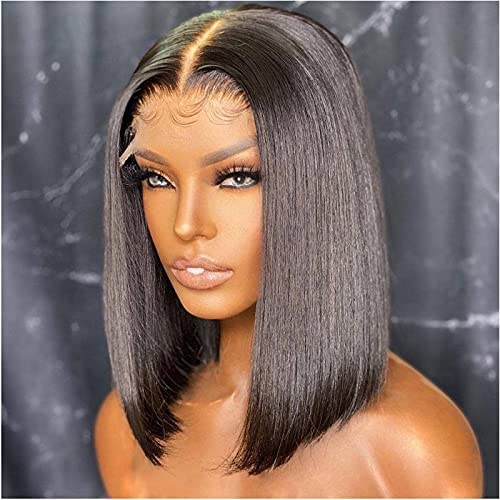 Short Bob Wigs Human Hair for Black Women 4x4 Glueless Straight Lace Front Closure Wig Human Hair Pre plucked with Baby Hair 12 Inches Brazilian Remy Hair Natural Color Larima Hair