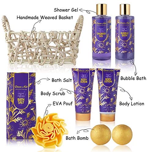 Relaxing Spa Gift Basket for Women - 9 Pcs Luxury Aromatherapy Lavender and Chamomile at Home Spa Bath Body Set