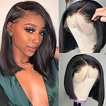 Short Straight Bob Lace Front Wigs Human Hair With Baby Hair 13x4 Brazilian Straight Virgin Human Hair Lace Front Wigs for Black Women Pre Plucked 150% Density