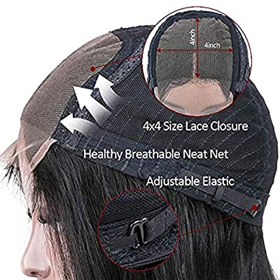 Muokass 4x4 Lace Front Wigs Straight Hair Brazilian Virgin Human Hair Lace Closure Wigs For Black Women 150% Density Pre Plucked With Elastic Bands Natural Color (18-28 inch, straight wig)