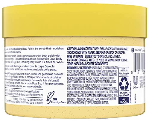 Dove Exfoliating Body Polish Body Scrub Exfoliating Scrub for Dry Skin Crushed Almond and Mango Butter  10.5 oz 4 Count