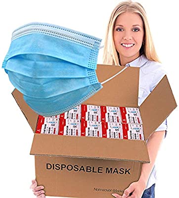2000 PCS Bulk Blue Face Masks (40 Boxes, 50pcs/Box), Non Woven Thick 3-Layers Breathable Facial Masks with Adjustable Earloop, Mouth and Nose Cover