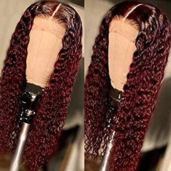 Imeya 16-24 Inch Burgundy Lace Front Wigs Human Hair Pre Plucked Natural Hairline with Baby Hair Wet and Wavy Curly Burgundy Deep Wave Wig 13x6 HD Transparent Lace Human Hair Wigs 150% Density