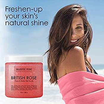 MAJESTIC PURE British Rose Gel Facial and Body Scrub - Gentle Gel Scrub Exfoliates, Hydrates, and Moisturizes Face and Skin - Rejuvenating and Refreshing - 10 oz