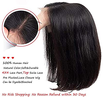 Brazilian Virgin Short Straight Bob Lace Front Wigs Human Hair Pre Plucked with Baby Hair 150% Density 4x4 Short Bob Wigs for Black Women