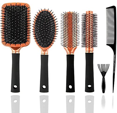 Mens Paddle Hair Brush Comb Set for Women and Men 6 Pcs Wet Hair Brushes for long Hair No Tangle Hair Brush for Curly or Straight Hair