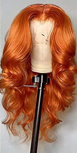 Beauty Forever #88J Ginger Orange Color Lace Part Wig Body Wave Human Hair Wigs For Black Women,  T Part Lace Closure Wigs Middle Part Burnt Fall Color 150% Density