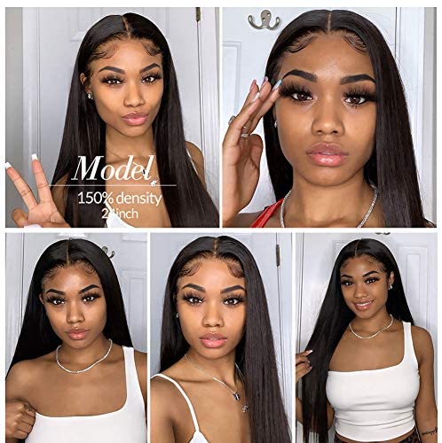 ITODAY 13×4 Lace Front Wigs Human Hair Brazilian Straight Human Hair Wigs for Black Women Pre Plucked Straight Hair Lace Frontal Wigs with Baby Hair Natural Color