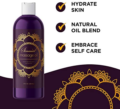 Sensual Massage Oil for Couples - No Stain Lavender Massage Oil for Massage Therapy and Relaxing Massage Oil with Sweet Almond Oil for Skin - Anti Aging Moisturizer and Natural Body Oil for Dry Skin