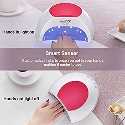 Gel UV Nail Lamp, SUNUV 48W UV LED Nail Dryer Light for Gel Nails Polish Manicure Professional Salon Curing Lamp with 4 Timer Setting Sensor SUN2C(one pink pad)