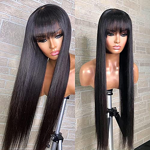 Fureya No Lace Wigs for Black Women Synthetic Straight Hair with Bangs Heat Resistant Hair Cosplay Costume Wig 24 inches Daily Party Full Wigs
