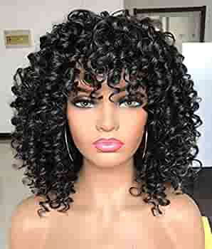PRETTIEST Afro Curly Wigs Ombre Grey Wig with Bangs for Black Women Natural Looking for Daily Wear