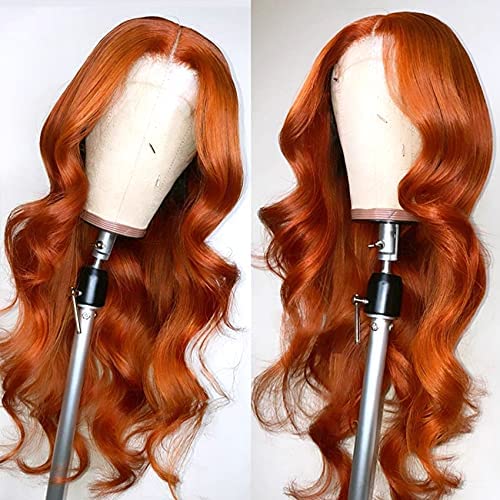 BLG Human Hair Wigs for Black Women 150% Density OrangeRed Human Hair Lace Front Wigs Body Wave T Part Lace Front Wigs Human Hair Pre Plucked (16 Inch, Orange T Part Lace Wig)