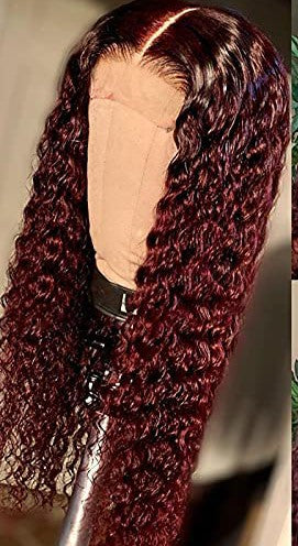Imeya 16-24 Inch Burgundy Lace Front Wigs Human Hair Pre Plucked Natural Hairline with Baby Hair Wet and Wavy Curly Burgundy Deep Wave Wig 13x6 HD Transparent Lace Human Hair Wigs 150% Density