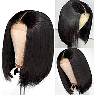 Brazilian Virgin Short Straight Bob Lace Front Wigs Human Hair Pre Plucked with Baby Hair 150% Density 4x4 Short Bob Wigs for Black Women
